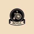 Vector vintage hipster bicycle logo. Retro velocipede emblem for card templates, store, company advertising poster etc.