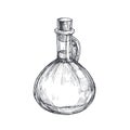 Vector vintage illustration of bottle with oil in engraving style. Hand drawn glass pitcher isolated on white. Food sketch