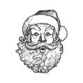 Vector vintage illustration of surprised Santa Claus. Funny Christmas character isolated on white in engraving style. Happy New