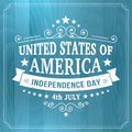 Vector vintage independence 4 July american sign on wood background