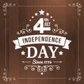 Vector vintage independence 4 July american sign on wood background