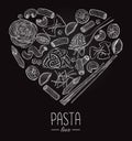 Vector vintage italian pasta restaurant illustration in heart sh