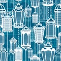 Vector vintage lantern seamless pattern. Classic antique light. Ancient retro lamp design. Traditional silhouette. Old Royalty Free Stock Photo