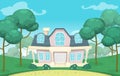 Vector vintage large white house with garden around