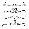 Vector vintage line elegant dividers and separators, swirls and corners decorative ornaments. Floral heart lines filigree design