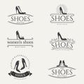 Vector vintage logo design for shoes shop. Women shoes sign