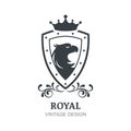 Vector vintage logo design template. Eagle, crown, shield and la Royalty Free Stock Photo