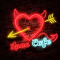 Vector vintage love power and heart neon sign, LED advertising Royalty Free Stock Photo