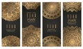 Vector vintage mandala card set,gold color. Oriental design Layout. Islam, Arabic, Indian, ottoman motifs. Front page and back Royalty Free Stock Photo