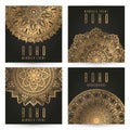 Vector vintage mandala card set,gold color. Oriental design Layout. Islam, Arabic, Indian, ottoman motifs. Front page and back Royalty Free Stock Photo