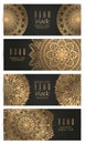Vector vintage mandala card set,gold color. Oriental design Layout. Islam, Arabic, Indian, ottoman motifs. Front page and back Royalty Free Stock Photo