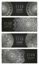 Vector vintage mandala card set.silver color. Oriental design Layout. Islam, Arabic, Indian, ottoman motifs. Front page and back Royalty Free Stock Photo