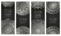 Vector vintage mandala card set.silver color. Oriental design Layout. Islam, Arabic, Indian, ottoman motifs. Front page and back Royalty Free Stock Photo