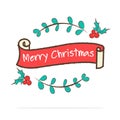 Vector : Vintage Merry Christmas ribbon banner in doodle style o Royalty Free Stock Photo