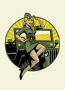 Vintage Military Pin Up Girl posing on the Car Hood