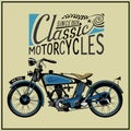 Vector vintage motorcycle in color, EPS, old poster, retro metal sign, print Royalty Free Stock Photo