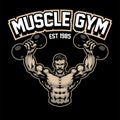 Vintage Mustached Bodybuilder Hold Two Dumbbell Royalty Free Stock Photo