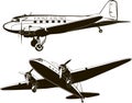 Vector vintage passenger airplane, vector art, monogram, isolated, hand drawing