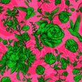 Vector vintage pattern with roses and peonies. Retro floral wallpaper, colorful backdrop Royalty Free Stock Photo