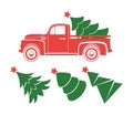 Vector vintage pickup truck delivery of christmas tree