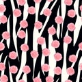 Vector vintage pink roses and leaves on black striped background seamless repeat pattern. Great for retro fabric, wallpaper, Royalty Free Stock Photo