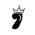 Vector Vintage Plump Cute number 7 with crown. Princess element seven font logo. Valentine hand drawn alphabet sign for
