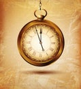 Vector vintage pocket watch on an old grunge background Royalty Free Stock Photo