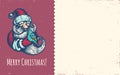 Vector Vintage Vector Postcard With Santa Claus And Bird For Christmas