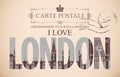 Vector vintage postcard with words I love London