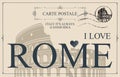 Vector vintage postcard with words I love Rome Royalty Free Stock Photo