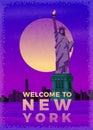 Vector Vintage Poster Liberty Statue With New York