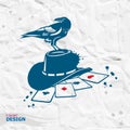 Vector Vintage Raven. Design Element For T-shirt Print, Halloween Card.