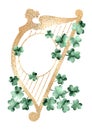 Vintage Saint Patrick`s Day frame with harp and shamrock.