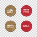 Vector vintage sale tags set isolated on light transparent background, circle stickers. Royalty Free Stock Photo