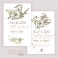 Vector vintage save the date set with flowers, bee