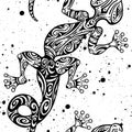 Vector vintage seamless ethnic pattern image lizards and lines, to be applied to any surface, can be used for a textile, coloring