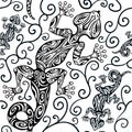 Vector vintage seamless ethnic pattern image lizards and lines, to be applied to any surface, can be used for a textile, coloring Royalty Free Stock Photo