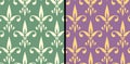 Vector vintage seamless pattern of fleur de lys motif. Vector set patterns of fleur de lis. French lily Royalty Free Stock Photo