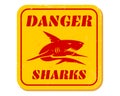 Vector vintage sign of angry shark. Danger sign. Sharks