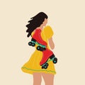 Vector vintage skating poster girl with roller skates . Royalty Free Stock Photo