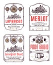 Vector vintage thin line style red and white wine labels