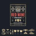 Vector vintage thin line style red wine label