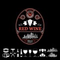 Vector vintage thin line style red wine label