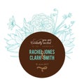 Vector Vintage Turquoise Chocolate Brown Frame Floral Drawing Wedding Invitation