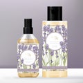 Vector Vintage Violet Lavender Toiletries Set with Clear Alcohol or Fragrance Spray Bottle & Clear Shower Cream