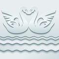 Vector vintage volumetric swans on the water. Royalty Free Stock Photo