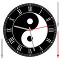 Vector vintage watch dial with Yin Yang and arrows on black background. Illustration clip-art Royalty Free Stock Photo