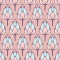 Vector Vintage Water Lily Field in Pastels seamless pattern background. Royalty Free Stock Photo