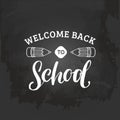 Vector vintage Welcome Back to school logo. Retro sign with pencil. Knowledge day design concept.