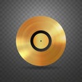 Vector vinyl disc music award isolated design element. Plastic golden disk on transparent background Royalty Free Stock Photo